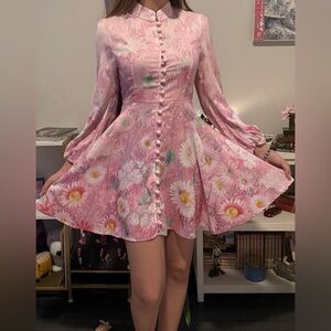 Floral Pink Button-Down Dress